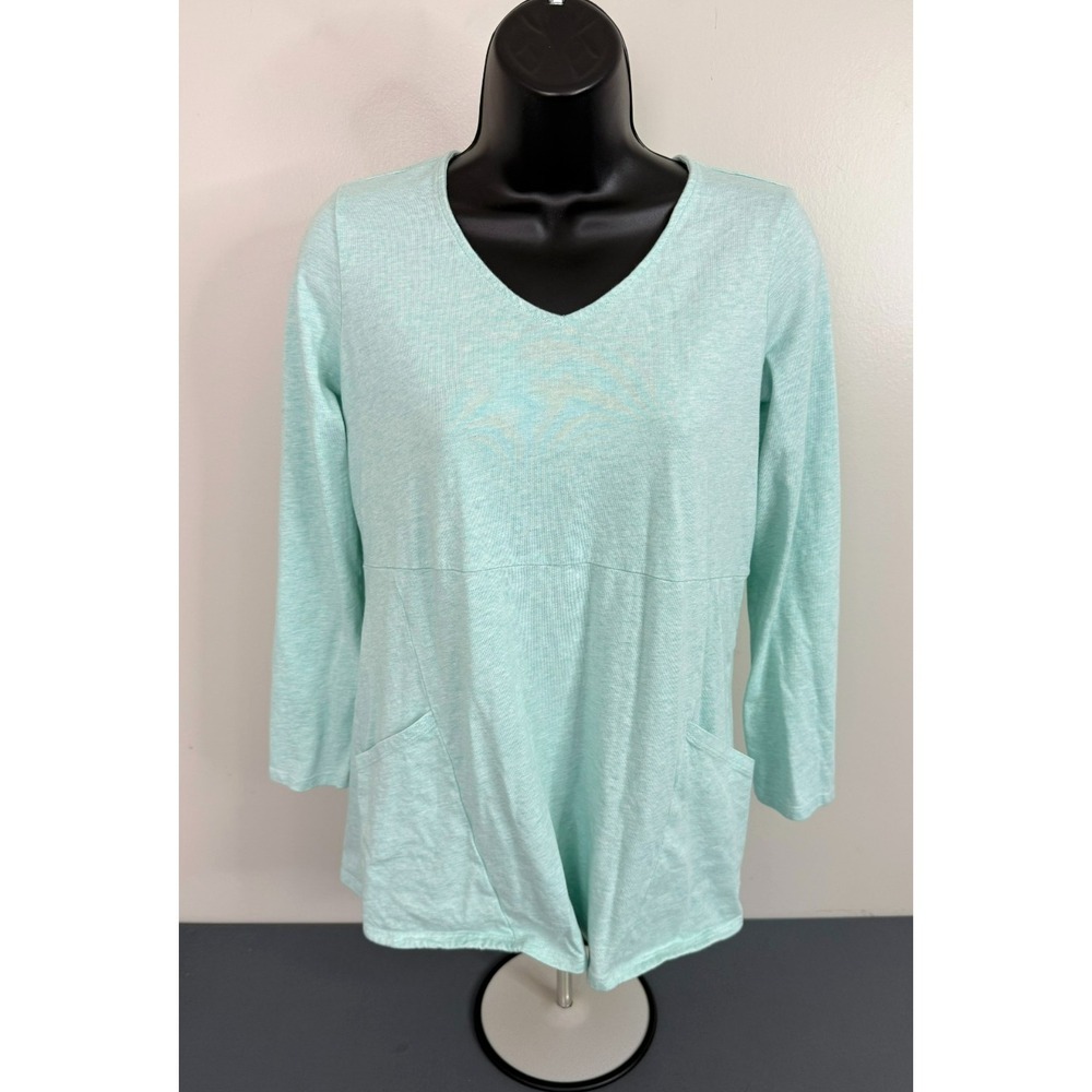 Pure Jill Women's Seamed V-Neck Tunic Top Mint Green Size Small Minimalist